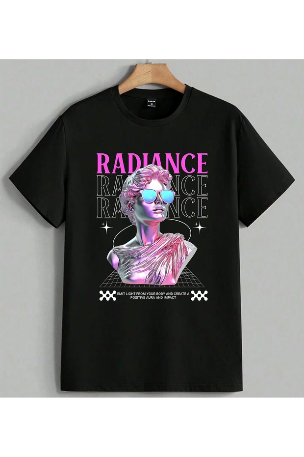 Radiance Pink Heykelse Gozluk Printed Unisex Oversize T-Shirt Black