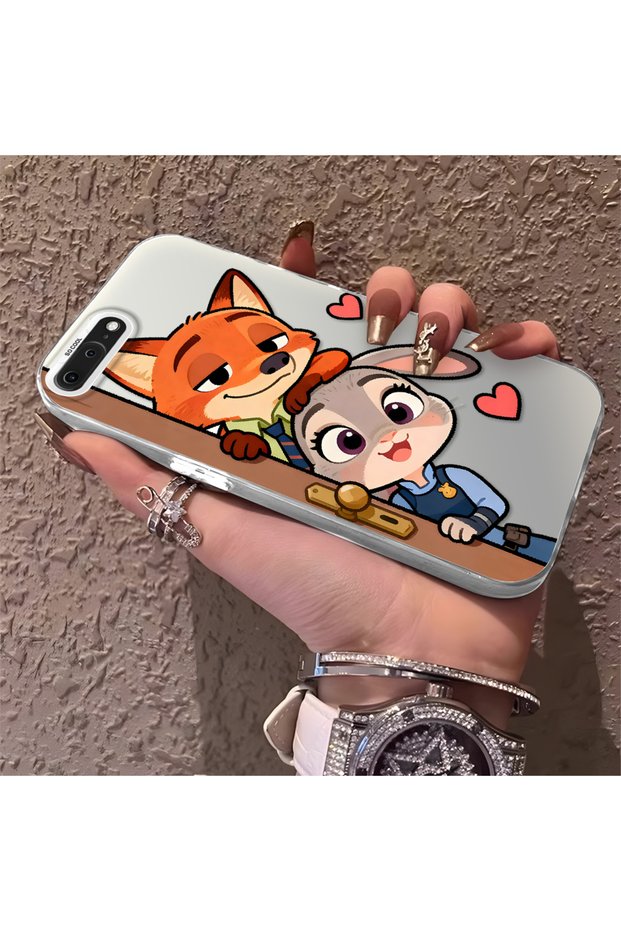 iPhone 7 Plus/8 Plus Compatible High Quality Cartoon Fox and Rabbit Couple Printed Case
