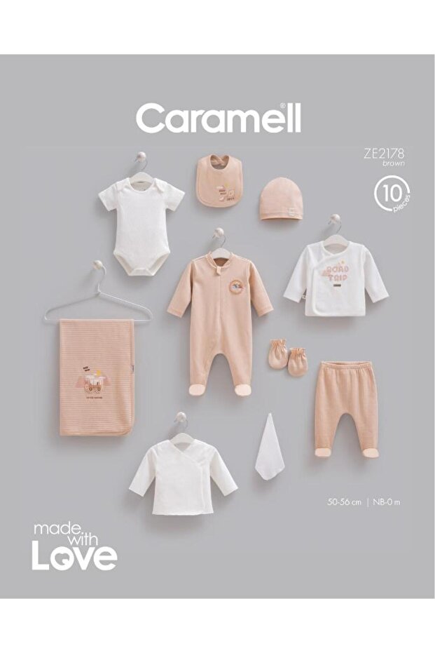 100% Cotton Moving Cars Set of 10 0-3 Months 50-56 cm Brown Crml.Ze2178.Khv
