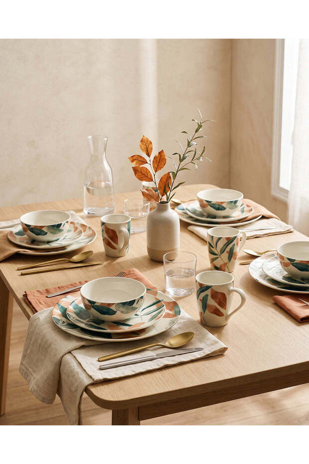 Assorted Beige And Green Floral Porcelain Dinner Set (16 Piece)