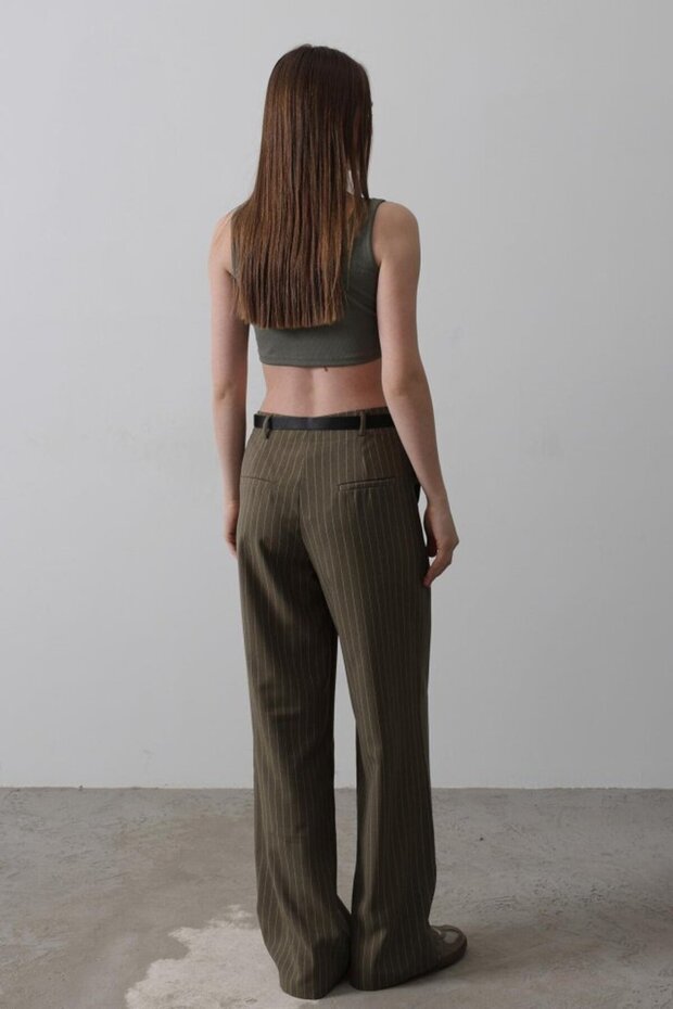 Belted palazzo pants - khaki-white