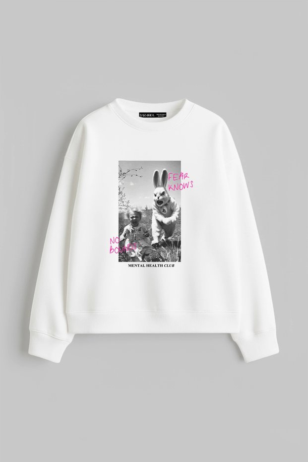 No Bounds Printed Hoodless Relaxed Fit Women's White Sweatshirt