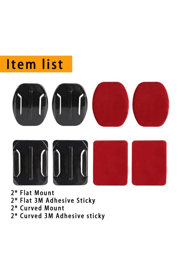 KIT 2 Action Camera Helmet Adhesive Mounts Flat & Curved Adjustable Pivot Arm for GoPro Hero Insta36
