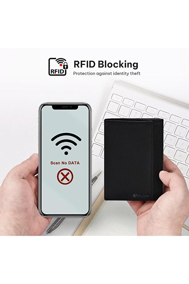 محفظة رجالية من الجلد الطبيعي من VALENCHI مع خاصية حجب RFID، تصميم نحيف ثلاثي الطيات مع 7 فتحات للبطاقات ونافذة للهوية ومكانين للنقود