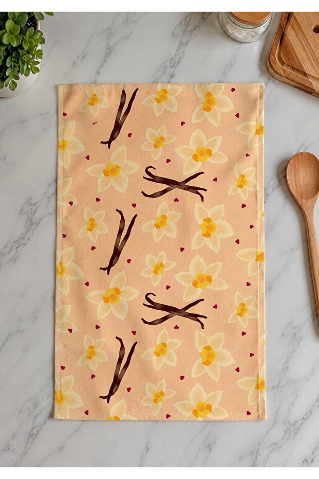 Vanilla Flower Patterned Kitchen Drying Towel 35X50 cm Decorative Kitchen Hand Towel Digital Printed