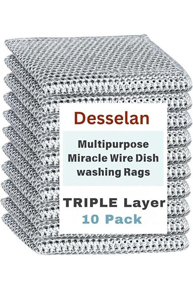 Non-Scratch Wire Dishwashing Rags – 10 Pcs Triple-Layer Reusable Dishcloths for Kitchen Cleaning, Pots, Pans & Sinks