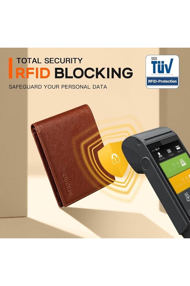 محفظة رجالية نحيفة من الجلد مع خاصية حجب RFID، محفظة رجالية صغيرة رفيعة قابلة للطي