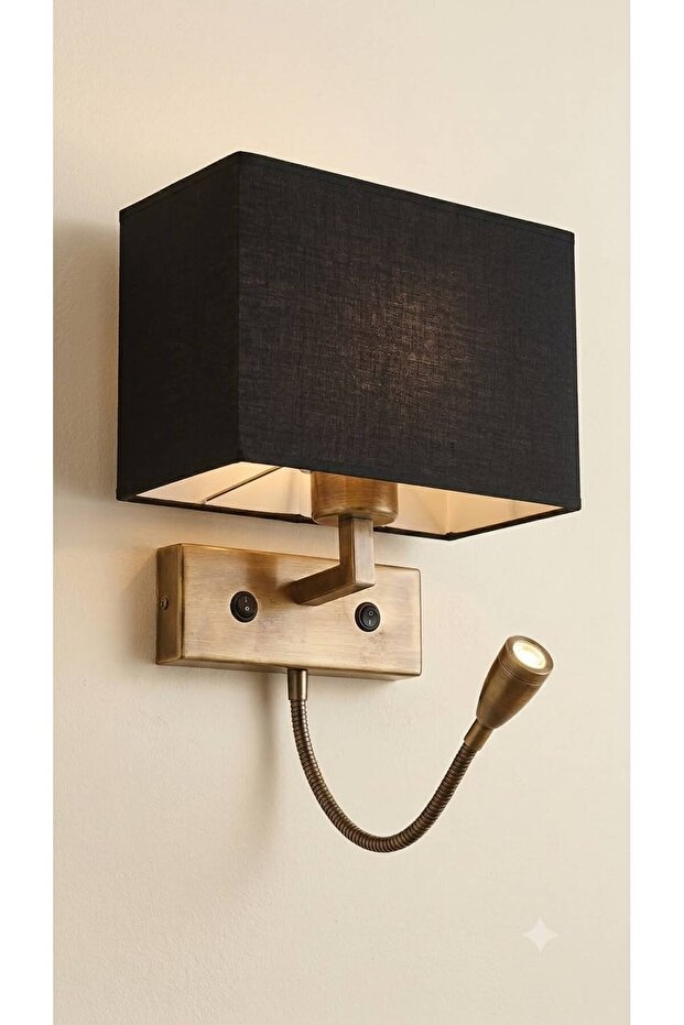 Antique Double Switch Hotel Type Sconce with Reading Lamp and Fabric Hat
