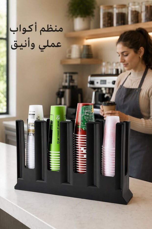 1 Plastic 4 Compartment Cup Lid Organizer Holder Coffee Station Countertop Space Saving Black