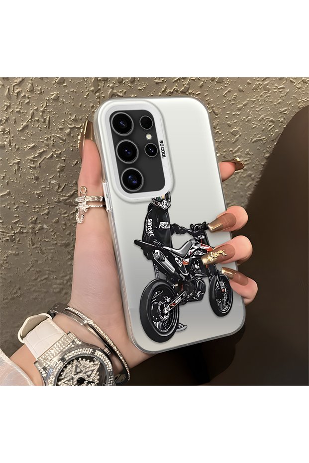 Samsung Galaxy S24 Ultra Compatible with Helmeted Motorcyclist Drawing Printed Men's Style Phone Protective Case