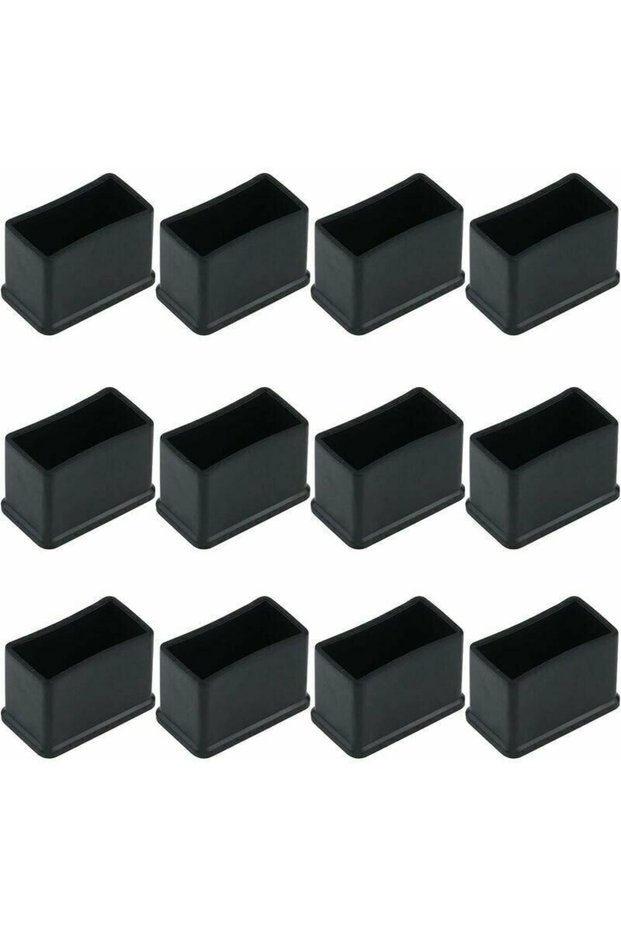 A set of 12 black rubber furniture leg protectors – 15 x 30 mm – reduces noise and protects floors.