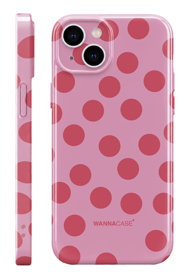 iPhone 15 Pink Polka Dot Essential Slim Full Coverage Glossy Print Hard Phone Case with Camera Protection