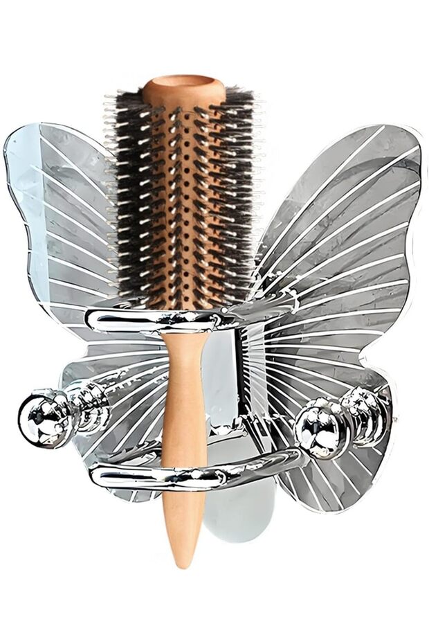 Wall-mounted butterfly comb display rack and adhesive hair tool holder (4.72x2.76x4.33 inches)