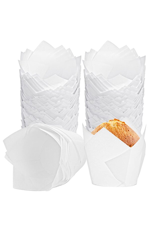 200-Pack White Tulip Cupcake Liners, Muffin Baking Cups for Weddings, Birthdays & Christmas