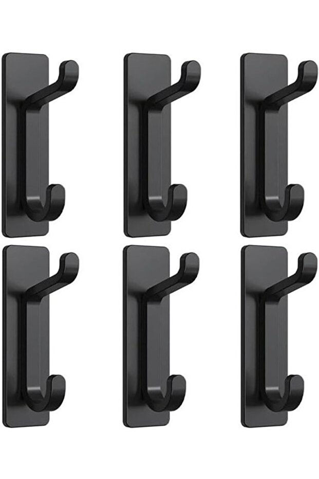 Suitable for 6 Self-Adhesive Hooks Nail-Free Wall Sticky Coat Extra Strong Black Metal Door