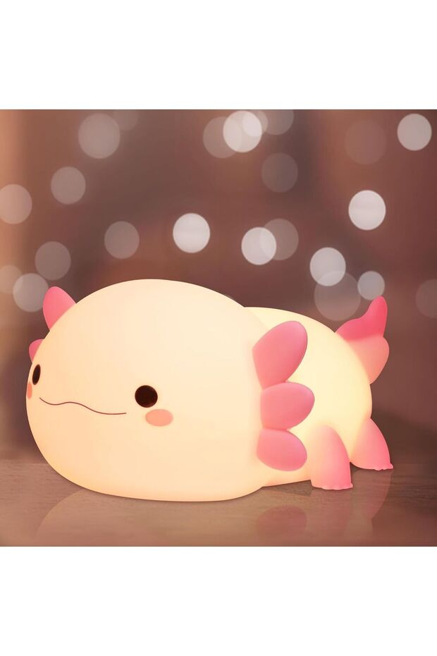 Cute Mexican Axolotl Silicone Night Light, Dimmable USB Bedside Lamp for Nurseries with Timer