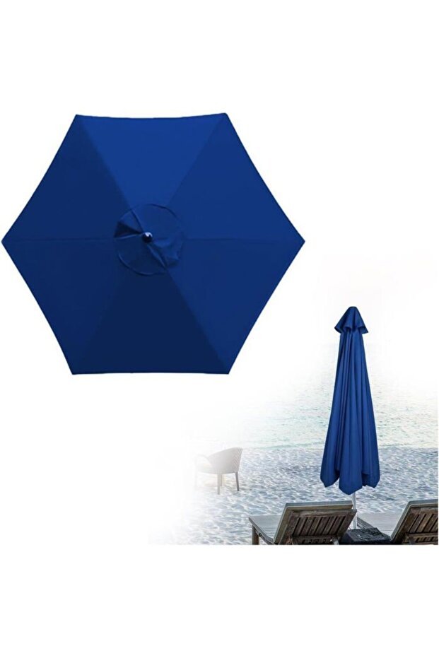 Replacement parasol cover, 3 meters long - 6 ribs - waterproof - UV resistant - polyester fabric - reinforced pockets