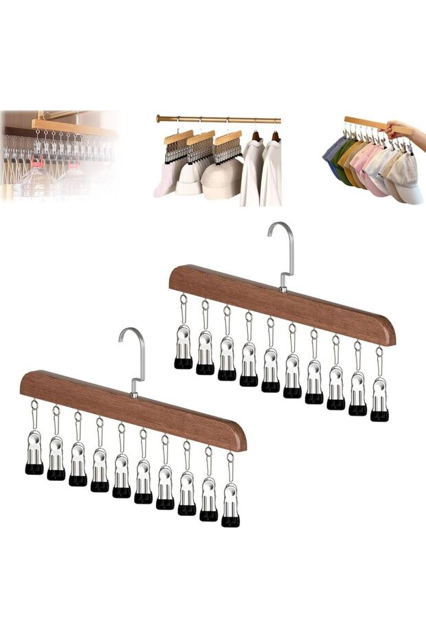 Wardrobe Organizer 10 Clips Space-Saving Hanging Pants Hanger 2-Pack Retro