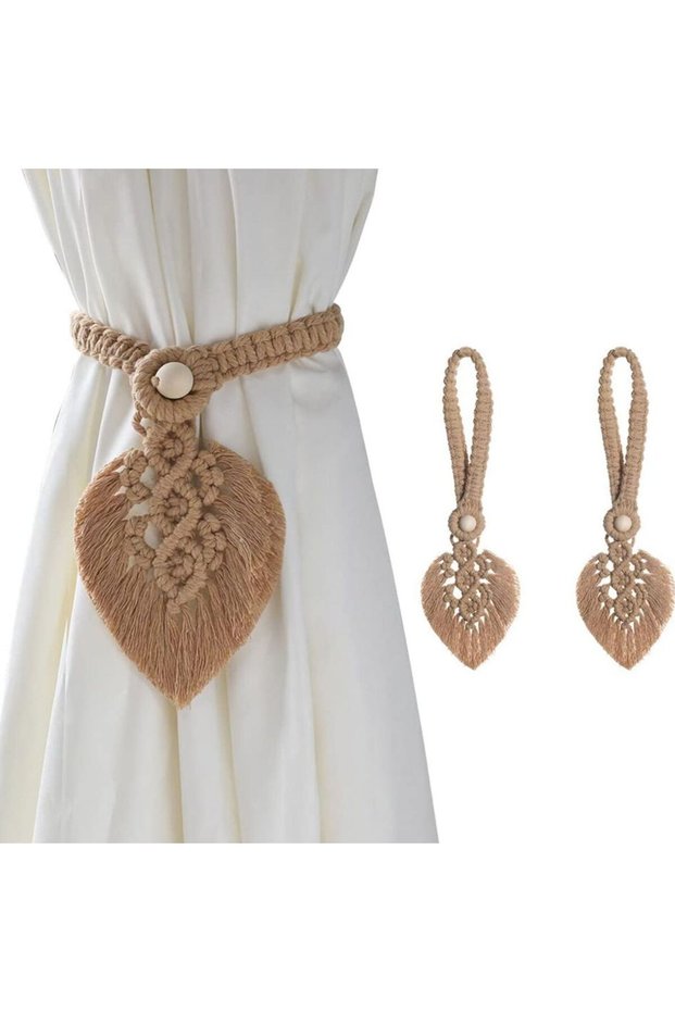 Bohemian-style curtain tiebacks, decorative curtain hooks, curtain clips, and decorative curtain tape for the living room.