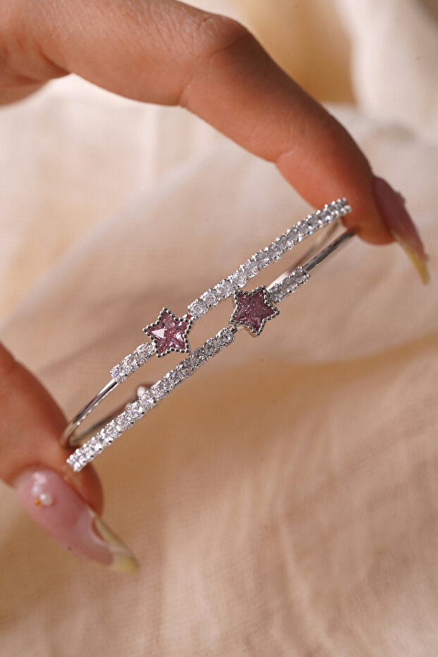 Pink Star Figured Double-Looked Sparkling Princess (Coquette) Handcuff Bracelet
