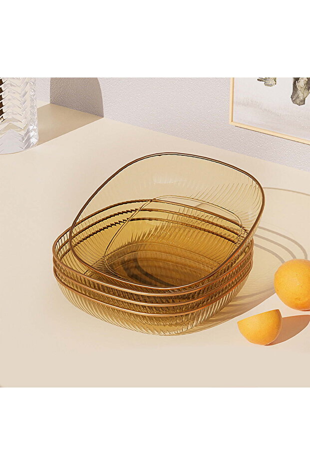 4-Piece Square Snack Plate Set, Transparent Multi-Purpose Appetizer & Fruit Tray for Kitchen & Dining (Gold)