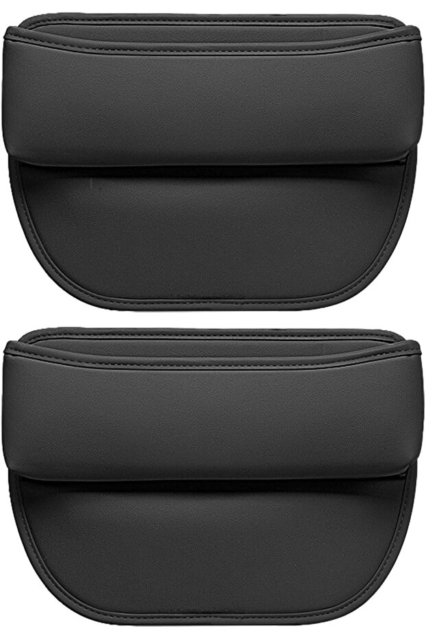 2-Piece Car Seat Gap Storage Box - Waterproof Leather Shock-Absorbing Console Organizer for Cell Phones & Small Items (Black)