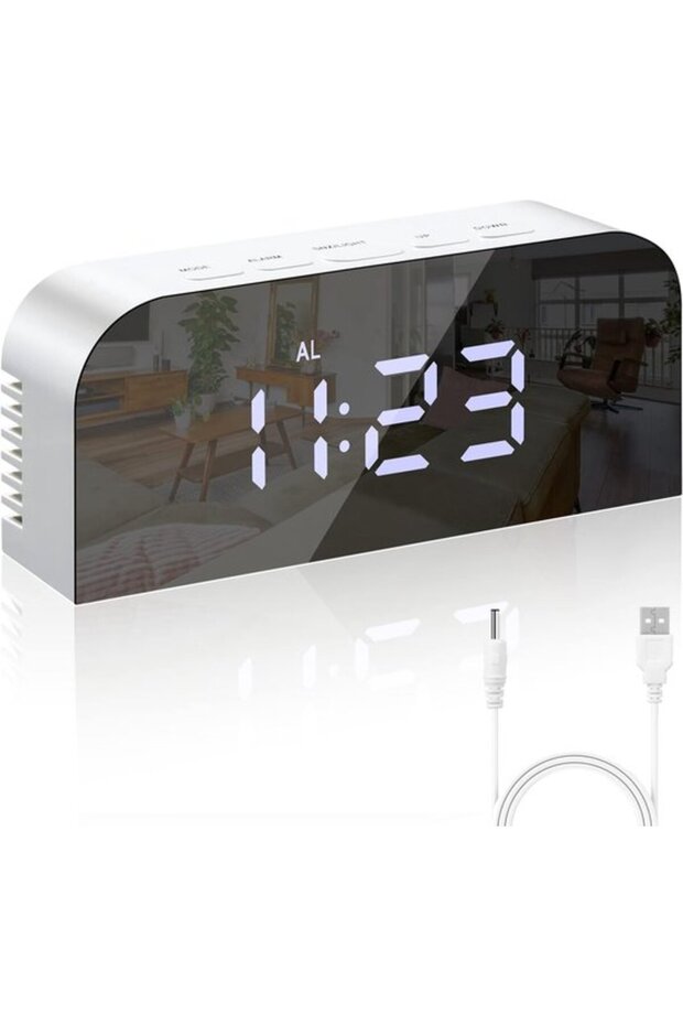 Digital Morning Alarm Clock with Mirror and USB Charging Ports for Bedroom | 12/24 Hour | 2 Brightness Levels