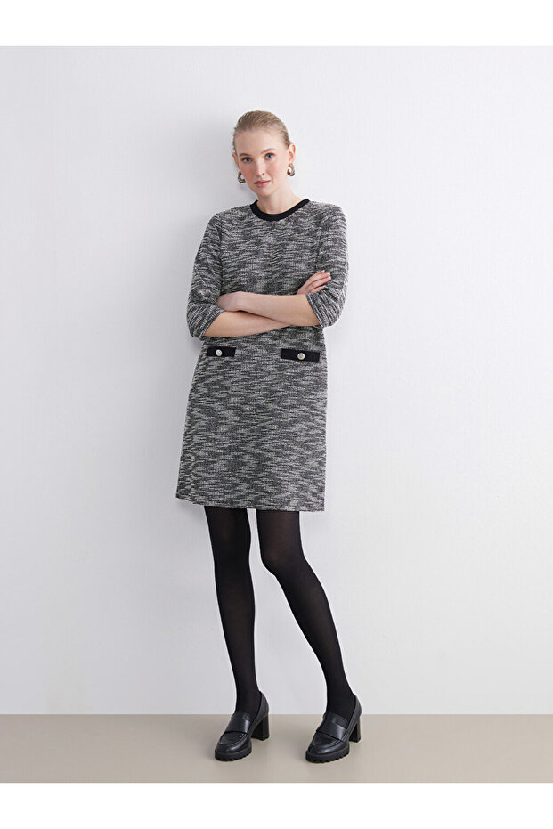 Crew Neck Patterned Mini Dress