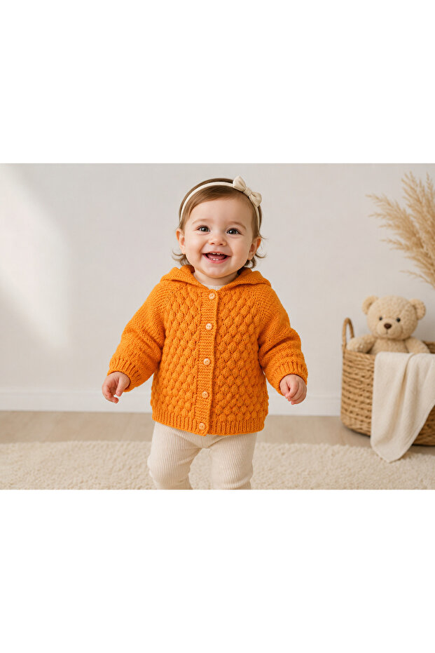 1 Year Old Hand Knitted Bonbon Candy Model Hat Baby Cardigan (100% Hand Knitted)