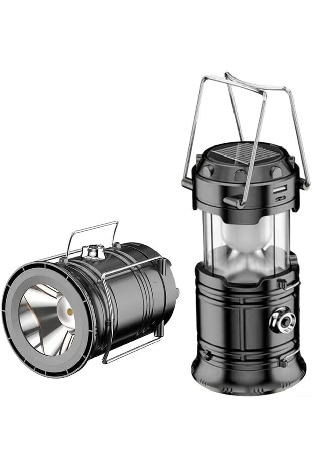 Multi-Function Solar Camping Light - Built-In Battery and Power Bank - Super Bright Portable Emergency Lantern - Black