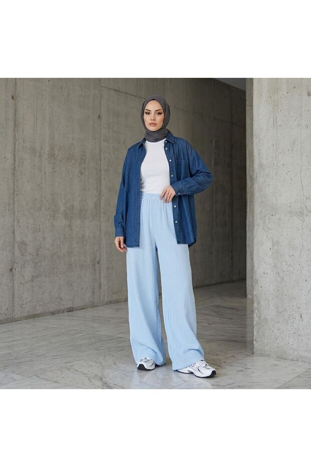 Wide Leg Pants-Blue