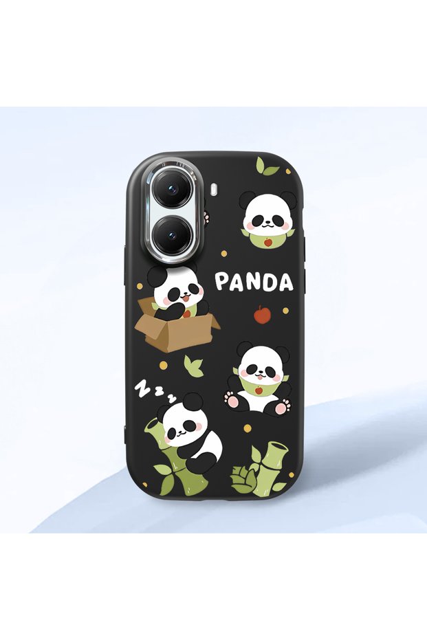 Poco X7 Pro Compatible Case Camera Protector Black Silicone Couple Phone Case Panda Patterned