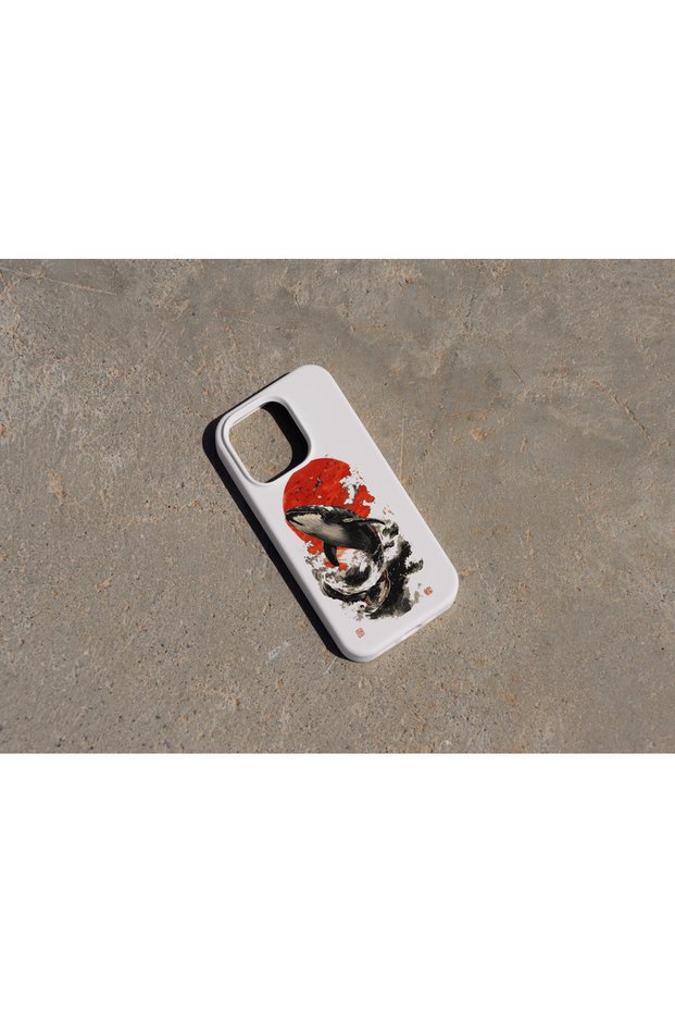 iPhone 13 Pro Max Compatible Whale Japanese Design Velvet Inner Surface Silicone Coating Shock Protection Lasnman Phone Case