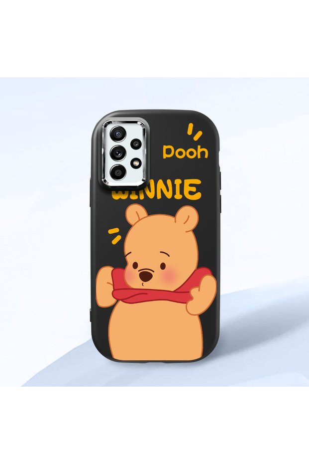 Samsung Galaxy A52S Compatible Case Camera Protector Black Silicone Couple Phone Case with Bear Pattern