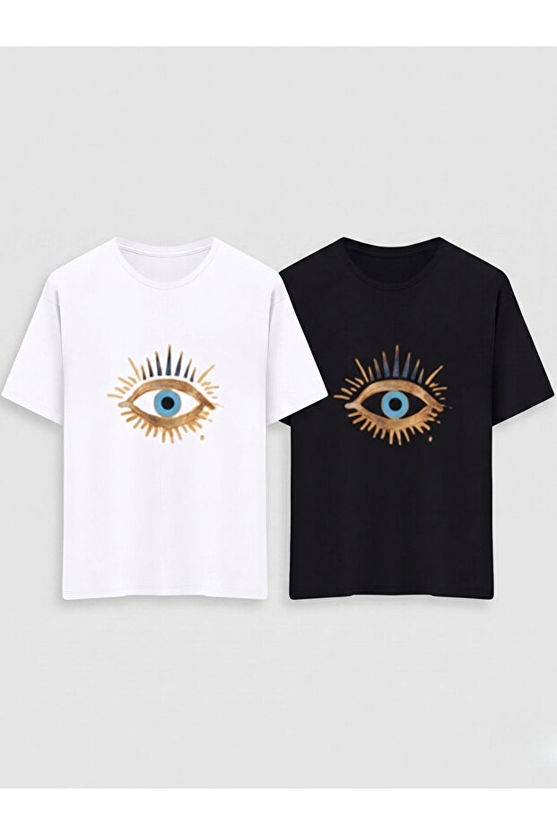 Black+White Eye Print Regular Fit Organic Cotton T-Shirt 2 Pack
