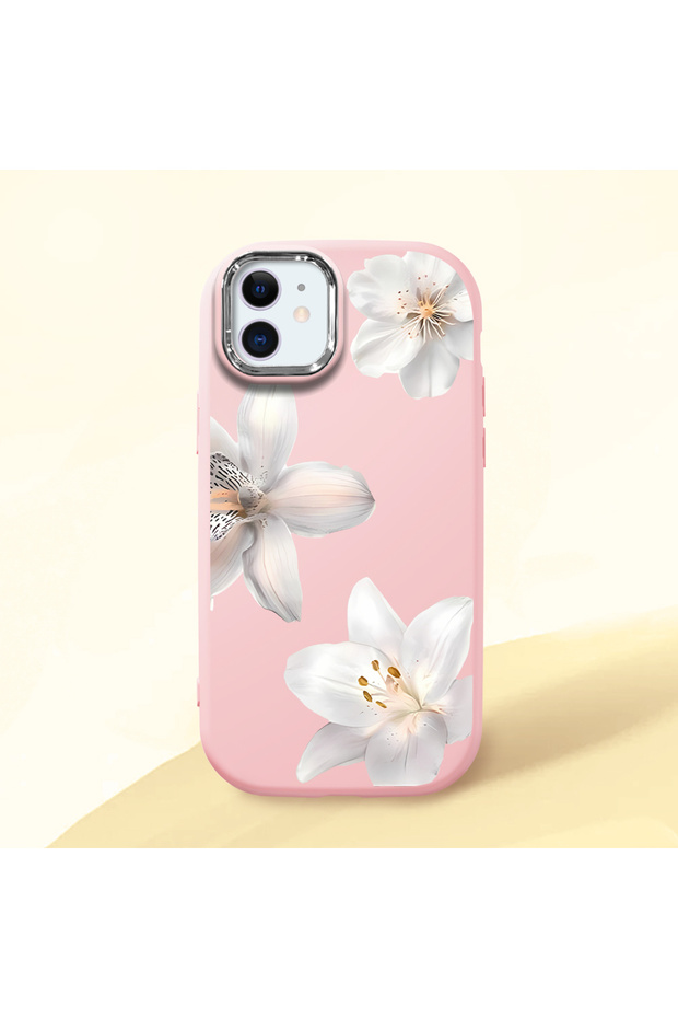 iPhone 11 Compatible Case with Camera Protection Pink Silicone Couple Phone Case with Floral Pattern