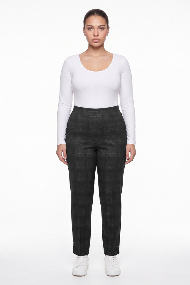 Women's Khaki Winter High-Waisted Trousers with Stone Detail on the Cuffs and Waist