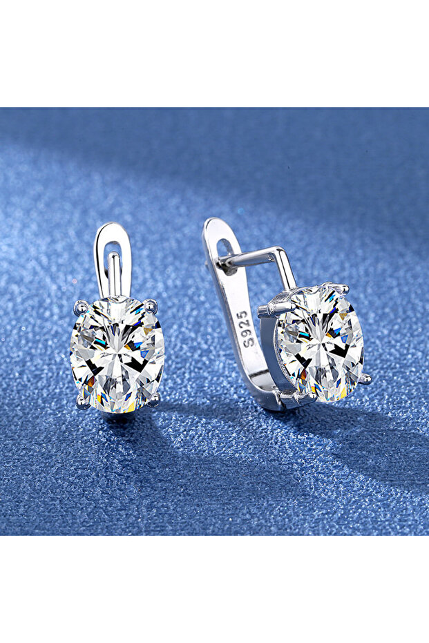 silver color 925 Sterling Silver Zirconia Crystal Earrings For Women Classic Geometric Twisted Line