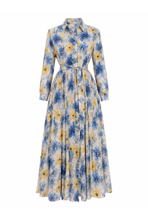 Crystal Floral Patterned Shirt Dress