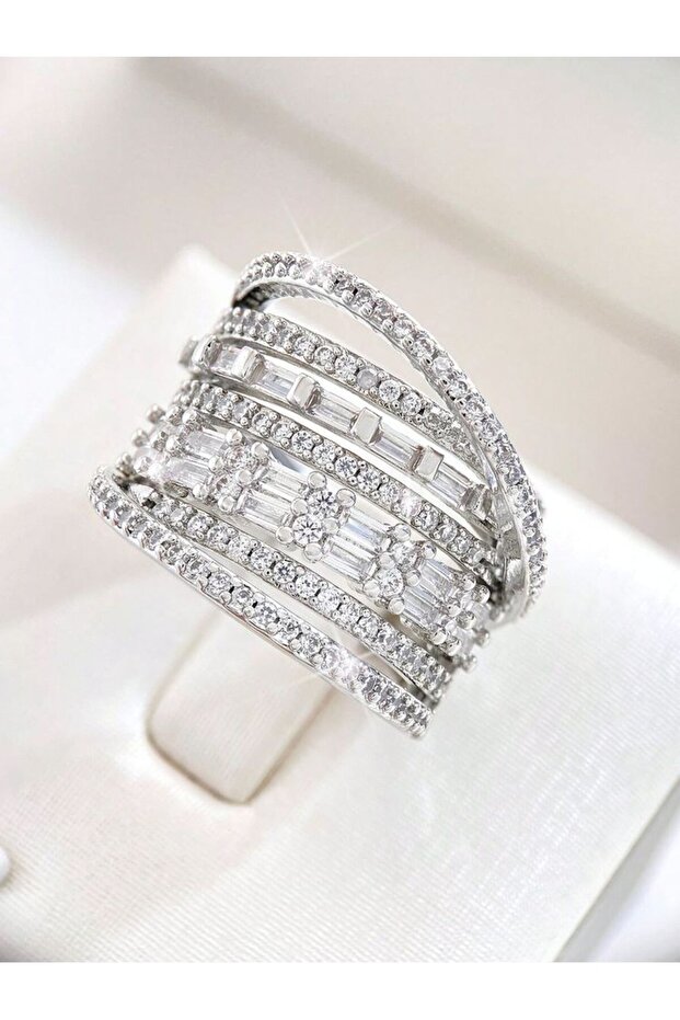 7 Silver 925 Sterling Silver Fashion Exquisite Multi-layer Design Ring For Women Anniversary Party P