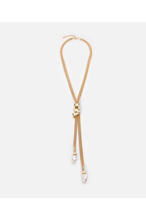 Long Chain Necklace with Artificial Pearl Pendant