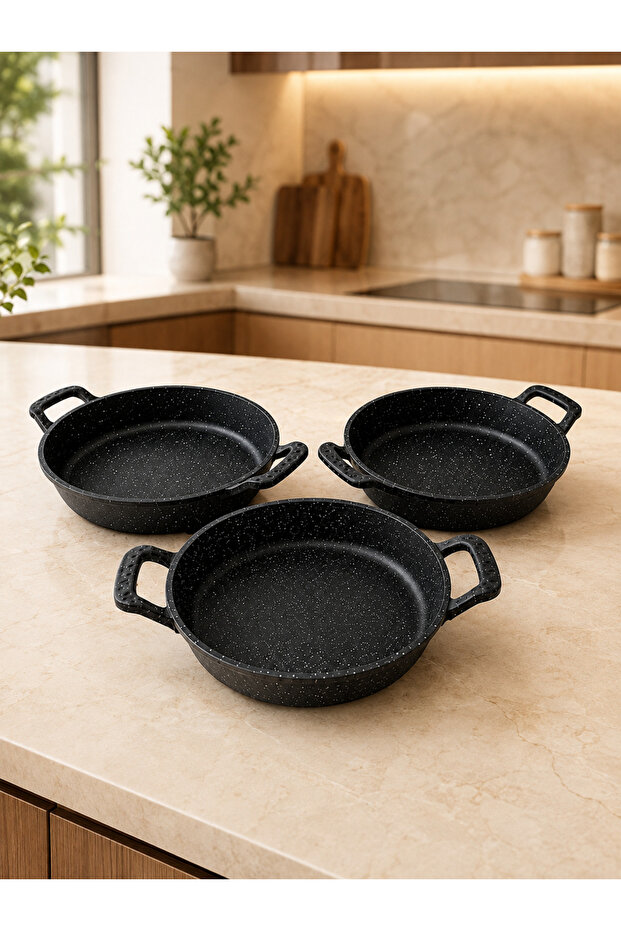 3-Piece 22 cm Granite Pan Set with Self-Handle Handles That Can Go into the Oven