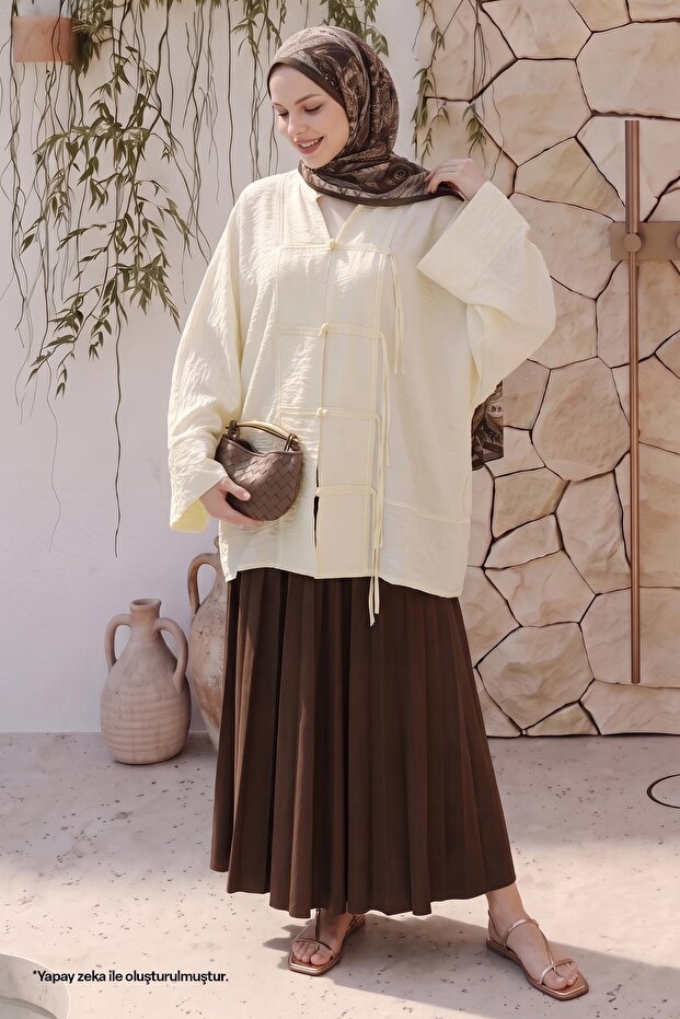 Wide Sleeve Light Yellow Kimono