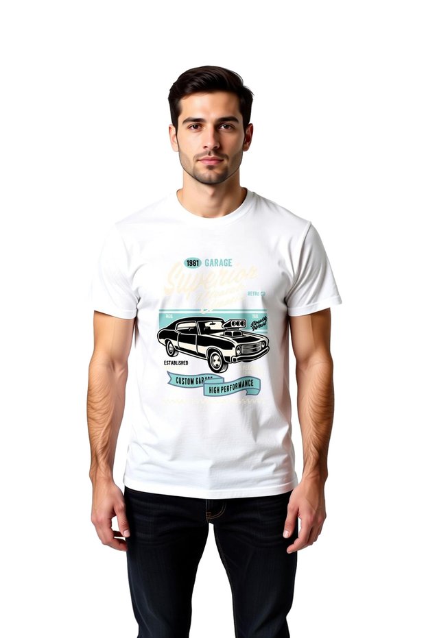 Men's Retro Garage Printed T-Shirt 100% Cotton Classic Car Themed Casual Comfortable Fit Modern Stylish