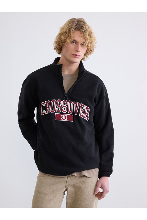 Ozmarka New Season Stand Collar Embroidered Men's Thick Sweatshirt