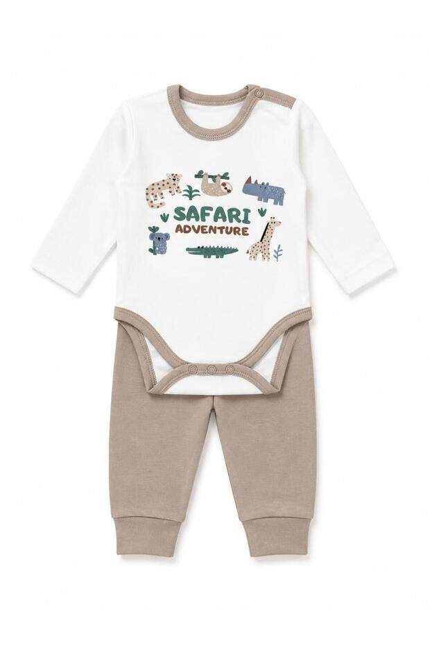 Baby Boy Safari Patterned Snap-On Bodysuit and Pants Set 100% Cotton 3-24 Months