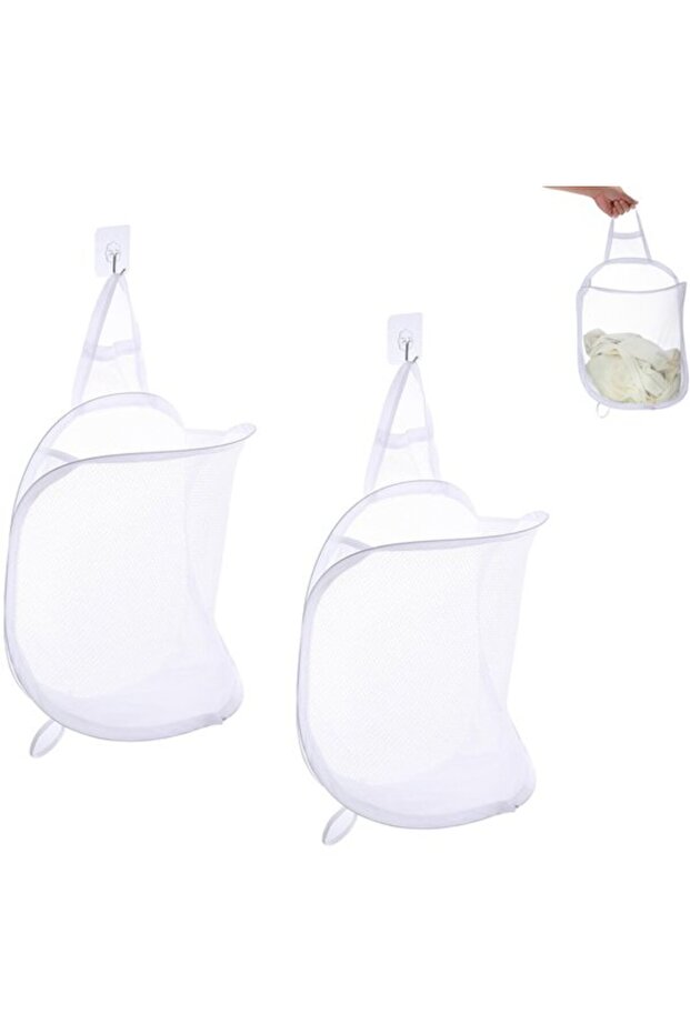 Two-piece foldable mesh laundry basket, white