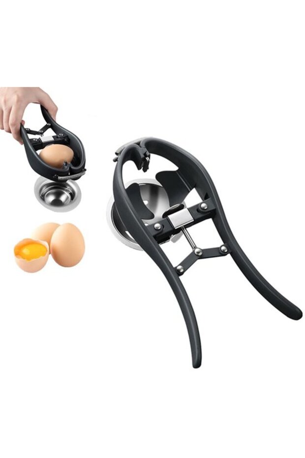 Stainless steel egg opener, automatically separates egg yolks, a creative kitchen gadget, black.