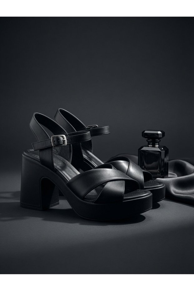 -Genuine Leather Women's Platform Heeled Sandals