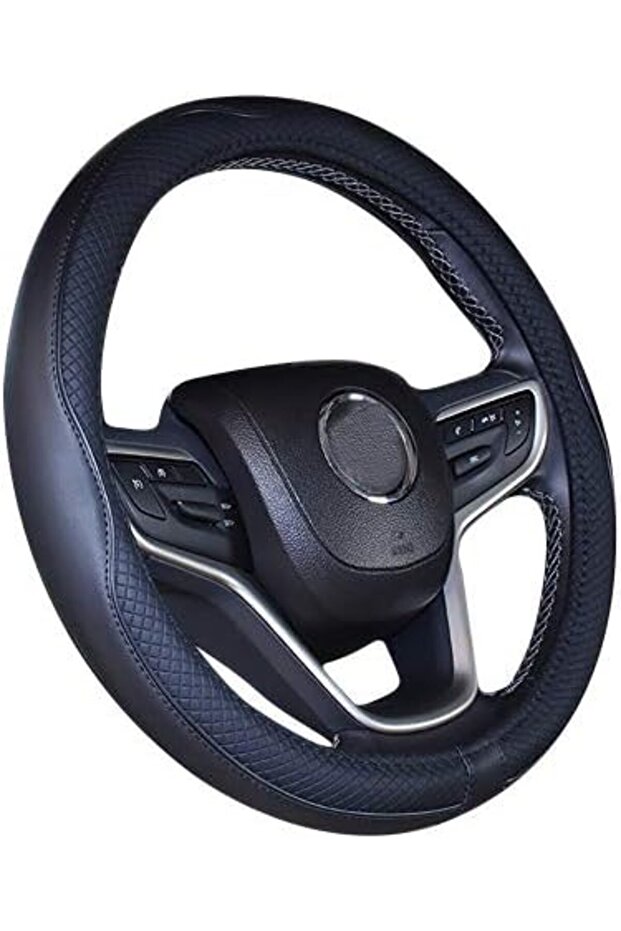 Microfiber Leather Car Medium Steering Wheel Cover (14.5''-15'',Black Dark Blue)